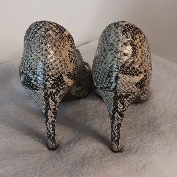 Cole Haan Snakeskin High-Heeled Open Toe Pumps - Picture 3 of 8